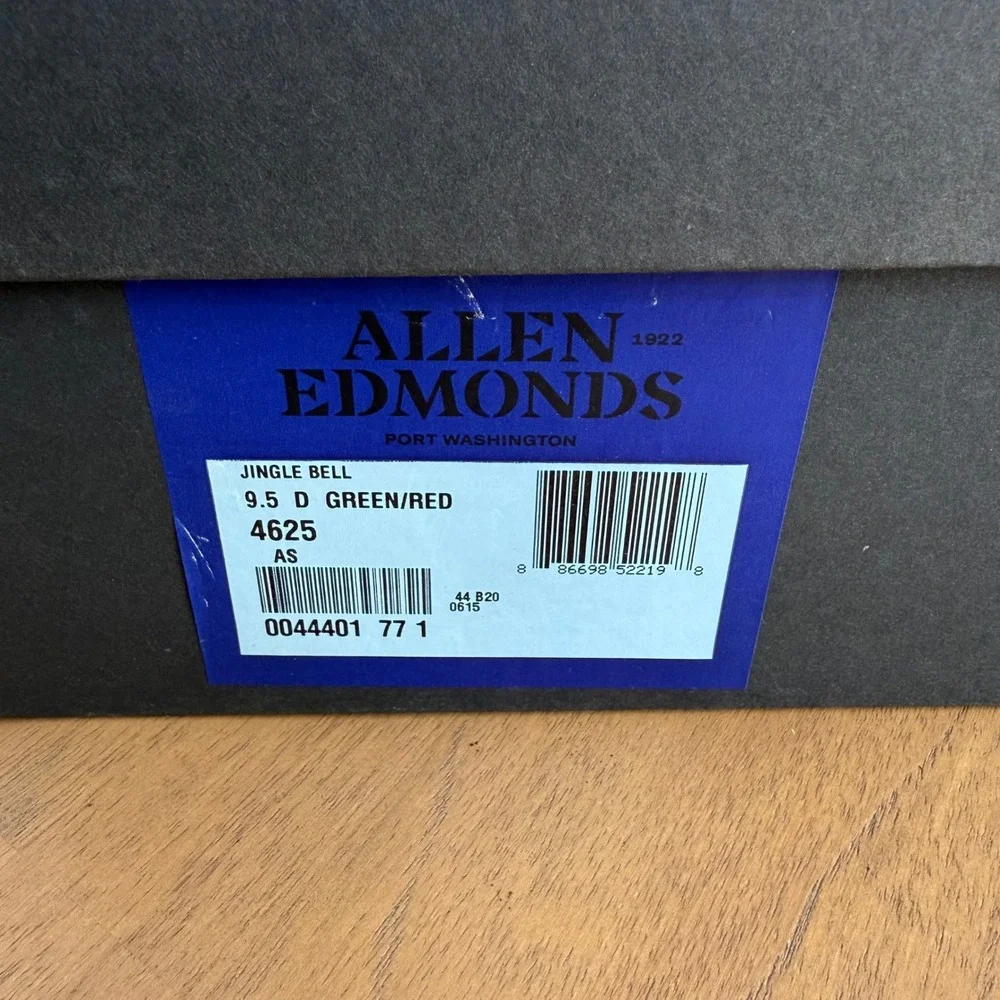 Allen Edmonds Jingle Bell Wingtip Oxford Mens 9.5D Green Red Leather Brogue 4625